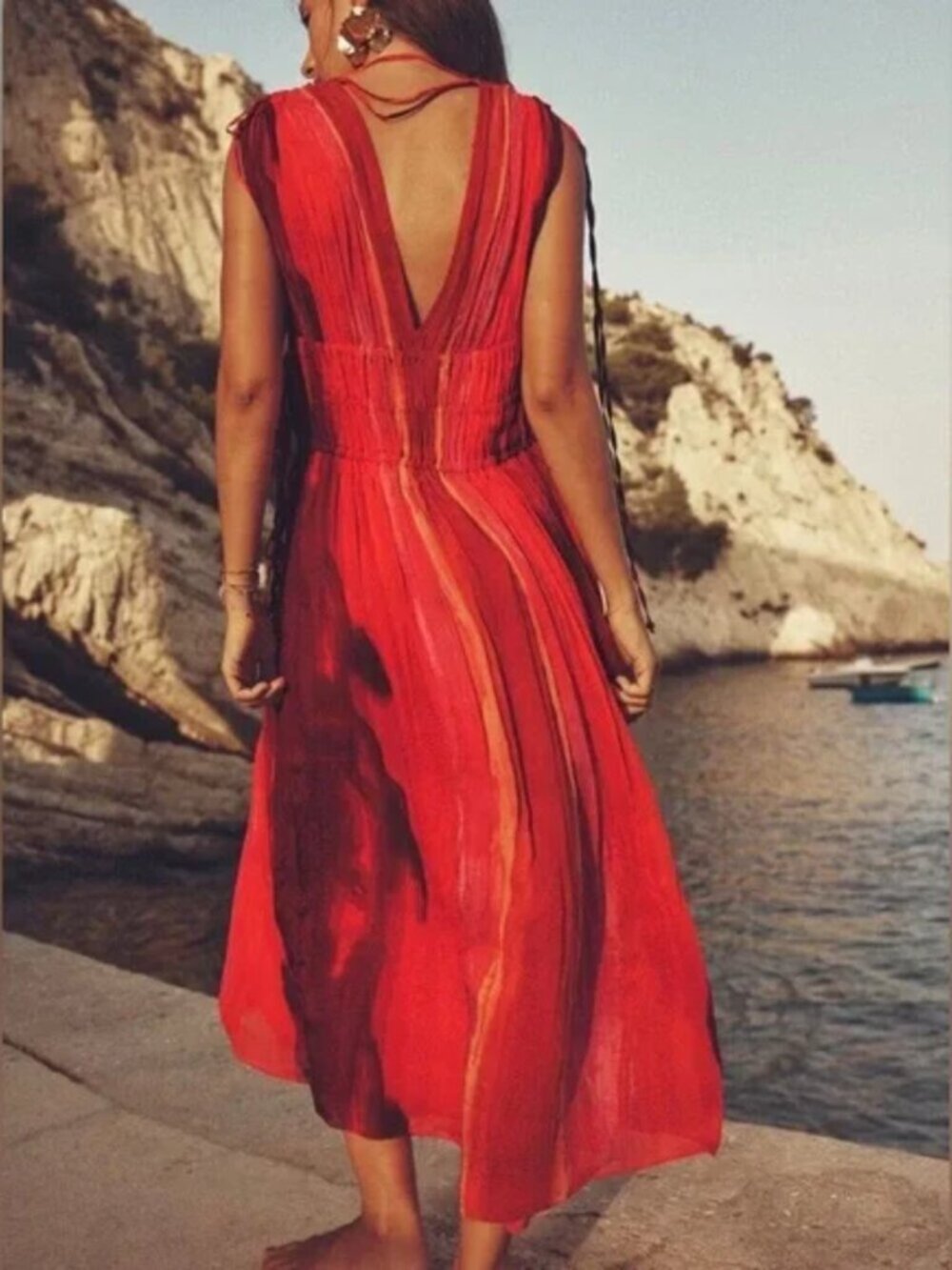 NWOT Zara Grecian Beaded Side Tie Maxi Dress - Picture 2 of 9